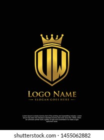 initial UW letter with shield style logo template vector
