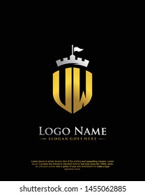 initial UW letter with shield style logo template vector