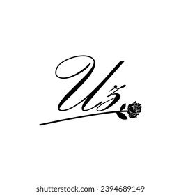 Initial UZ handwriting flower typography ornament modern