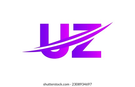 Initial UZ letter Logo With Swoosh Design Graphic Vector Template for Business and Company Identity.	