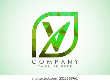 Alfabeto V inicial con hoja abstracta. Concepto de logotipo ecológico. Estilo de polos bajo