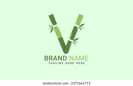 Initial V alphabet with bamboo leaf. eco-friendly logo concept. Letter V alphabet symbol for business and company identity