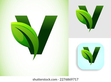 Initial V alphabet with a leaf. Eco-friendly logo concept. Graphic alphabet symbol for business and company identity.