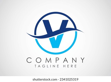 Initial V alphabet with swoosh or ocean wave logo design. Graphic alphabet symbol for corporate business identity