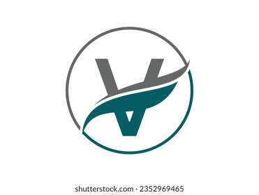 Initial V alphabet with swoosh or ocean wave logo design Vector Template