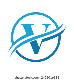 Initial V Alphabet with Swoosh or Ocean Wave Logo Design