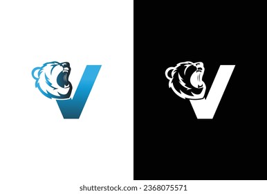 Initial V Bear logo. Bear Abstract V letter with bear modern unique logo design. Logo icon template vector image