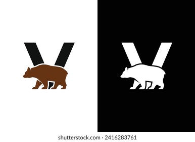 Initial V Bear logo. Bear Abstract V letter with bear logo design and modern emblem unique logo design.