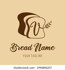 Initial V Bread Bakery Cafe Restaurant Modern Simple Logo Concept with wheat grain and bread icon. Pastry Kitchen Logo Idea