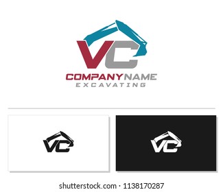 Initial V C excavator logo concept vector with arm excavator template vector.