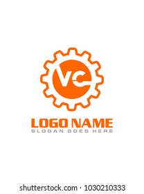 Initial V & C gear logo template vector