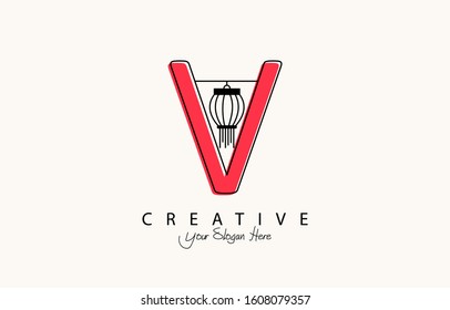 Initial V Creative Logo Icon Design. Elegant happy chinese new year design with letter style.