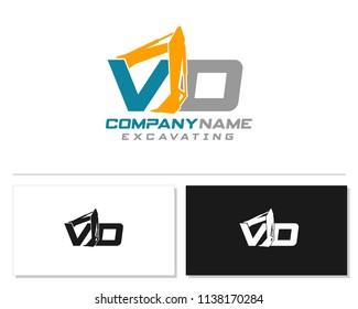 Initial V D excavator logo concept vector with arm excavator template vector.