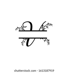 Initial v decorative plant monogram split letter vector