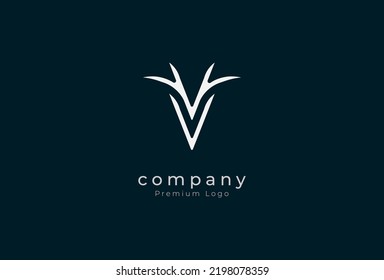 Initial V Deer Horn Logo, Minimalist Letter V With Deer Horn Design Logo, Vector Illustration