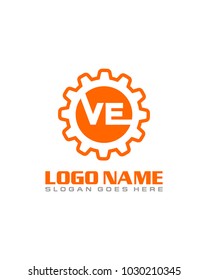 Initial V & E gear logo template vector