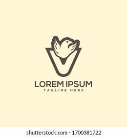initial V eagle logo luxury linked premium design template elements.