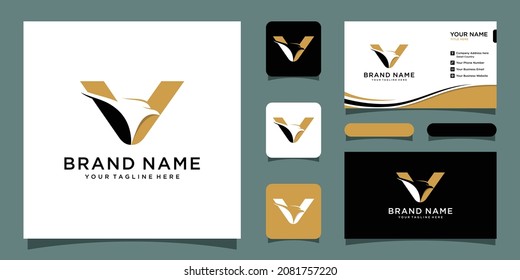 Initial V eagle logo vector design with business card design.