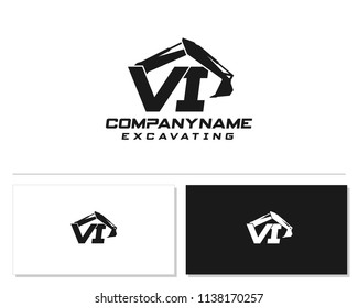 Initial V I excavator logo concept vector with arm excavator template vector.