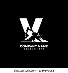 Initial V excavator logo concept template vector