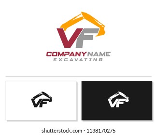 Initial V F excavator logo concept vector with arm excavator template vector.