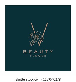 Initial V Flower Beauty Letter Logo Design Vector