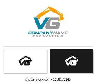 Initial V G excavator logo concept vector with arm excavator template vector.