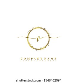 Initial V handwriting with sparkling circle template vector