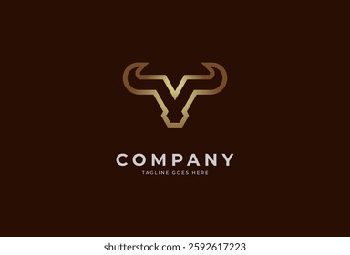 Initial V horn Logo, luxury letter V with horn design logo in gold color, vector illustration