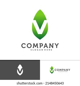 Initial V with Leaf logo vector template, Creative Nature V logo design concepts