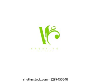 Initial V Letter Abstract Green Leaf Monogram Stylish Logo Design