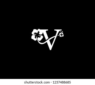 Initial V Letter with Abstract Hibiscus Flower Swoosh Monogram Logotype