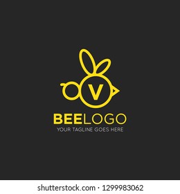 initial v letter bee logo vector illustration design template