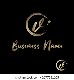 Initial v Letter with circle paintbrush for Cosmetic, boutique, make up, jewelry, spa and massage, salon, soap homemade, Handcraft Business Logo Vector Concept