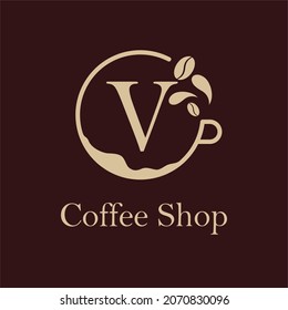 Initial V letter with Coffee Cup, Coffee Bean, Liquid for Coffee Shop, Restaurant, Cafe, Beverage Business Simple and modern Logo Template Idea