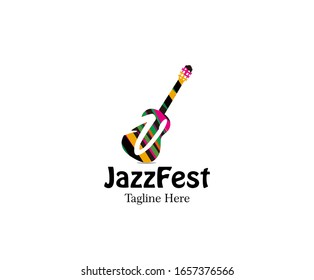Initial V letter With Colorful Guitar Strips Shape. Music Logo Concept.