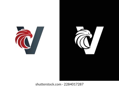 Initial V Letter Eagle Logo Icon with Creative Eagle Head. Letter V Eagle Logo Vector Illustration Design
