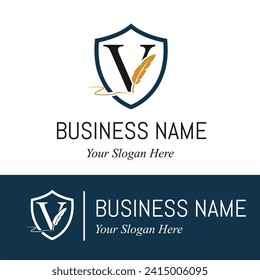 Initial V Letter with Feather Writing for Publisher, Notary, Writer Company Logo Idea