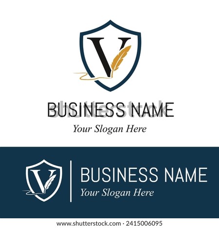 Initial V Letter with Feather Writing for Publisher, Notary, Writer Company Logo Idea