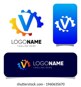 Initial V Letter Gear Logo Design Vector Graphic 