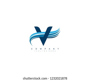 Initial V Letter Linked Swoosh Wave Flying Wings Logotype