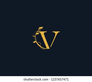 Initial V Letter Linked Swoosh Half Round Leaf Monogram Logotype