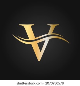 Plantilla de diseño del logotipo de la carta inicial V. Diseño De Logotipo V Signo De Negocio Moderno, Plano Y Minimalista Para Concepto De Lujo E Identidad De Empresa