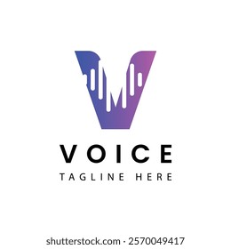 initial V Letter Logo Design Template With Voice Wave. Music Wave Logo Design.