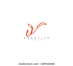Initial V Letter Lowercase with Modern Trendy Floral Leaf Logo