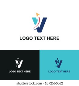 Initial v letter modern logo with arrow plane for logistic, travel, start up template brand