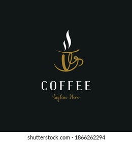 Initial V Letter On Cup Coffee Concept Logo For Coffee Shop And Store, Cafeteria Brand Template