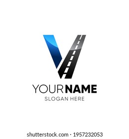 Initial V Letter Road Way Logo Design Icon Vector Graphic