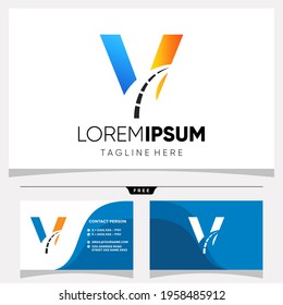 Initial V Letter Road Way Logo Design Vector Graphic