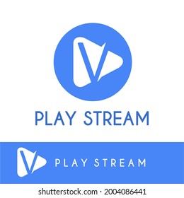 Initial V Letter Simple Modern Multimedia, Video Play, Film, Movie, Stream, Virtual Logo Business Concept